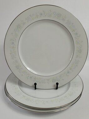 THREE Sango China Angelique 3781 Dinner Plate 10.5 Inch White Pink Blue Flowers